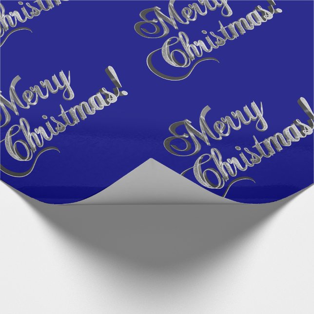 Merry Christmas Elegant Navy Blue and Silver Grey Wrapping Paper (Corner)