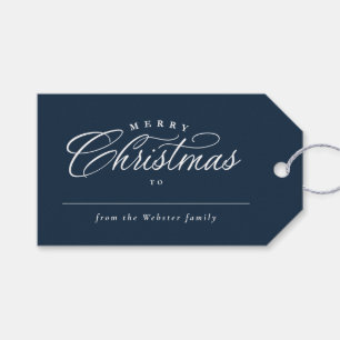 Merry Christmas elegant navy holiday plaid Gift Tags