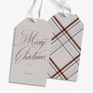 Merry Christmas elegant off white plaid holiday Gift Tags