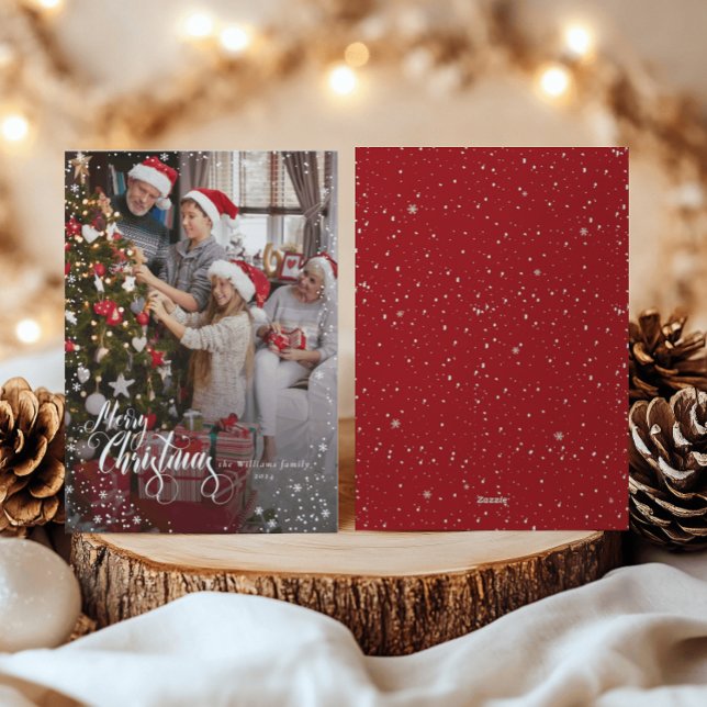 Merry Christmas Elegant One Photo Snow Frame Card (Creator Uploaded)