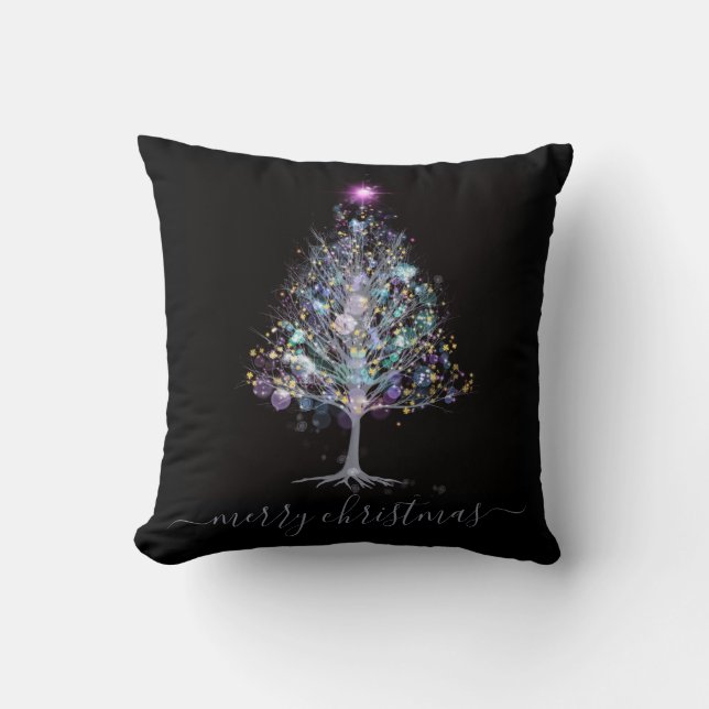 Merry Christmas elegant pastel lit tree Cushion (Front)