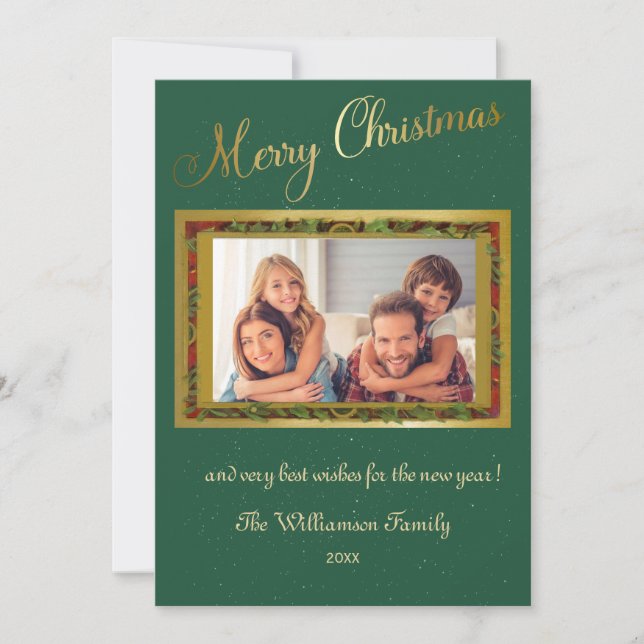 Merry Christmas Elegant Photo Frame Holiday Card (Front)