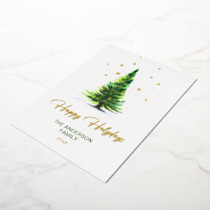 Merry Christmas Elegant Pine Tree Greeting Gold 
