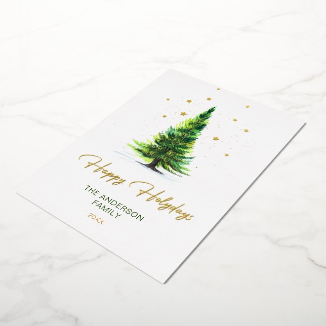 Merry Christmas Elegant Pine Tree Greeting Gold  (Rotated)