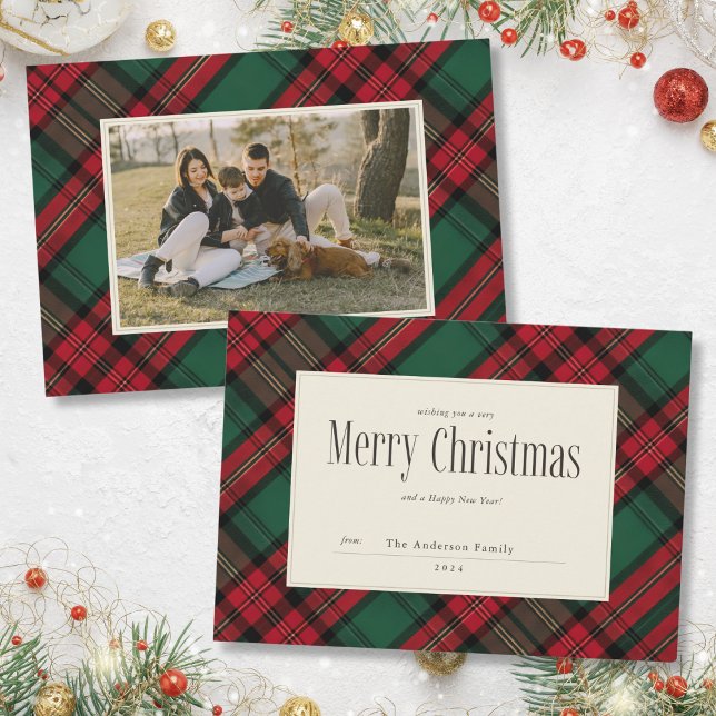 Merry Christmas Elegant Plaid Family Photo Holiday Card (Mockup ViewMerry Christmas Elegant Plaid Family Photo Holiday Card)