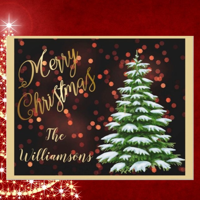 Merry Christmas Elegant Red Bokeh Photos Tree FLAT Holiday Card (Creator Uploaded)