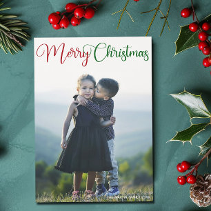 Merry Christmas Elegant Red Green Photo Magnet