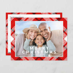 Merry Christmas Elegant Red Plaid Photo Holiday Postcard