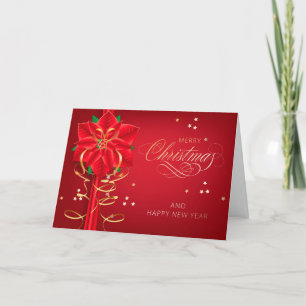 Merry Christmas Elegant Red Poinsettia Flower Holiday Card