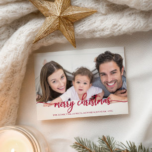 Merry Christmas Elegant Red Script Photo Holiday Postcard