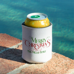 Merry Christmas Elegant Retro Typography Can Cooler