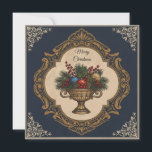 Merry Christmas-Elegant Rustic Simple Typography Holiday Card<br><div class="desc">Add timeless elegance to your holiday greetings with this vintage Victorian-style Merry Christmas design. A golden ornamental frame surrounds a festive arrangement of pine branches, red berries, and ornaments displayed in a classic chalice. Set against a deep navy background, this artwork is perfect for those who love traditional, ornate, and...</div>