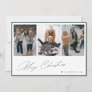 Merry Christmas elegant script 3 photo collage Holiday Card