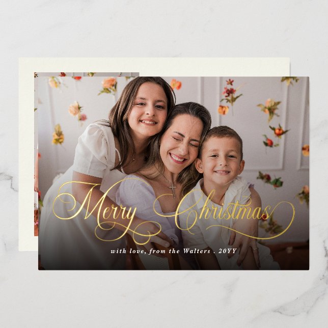 Merry Christmas Elegant Script Family Photo  (Front/Back)