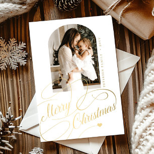 Merry Christmas elegant script family photo Holiday Card