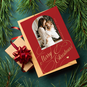 Merry Christmas elegant script family photo Holiday Card