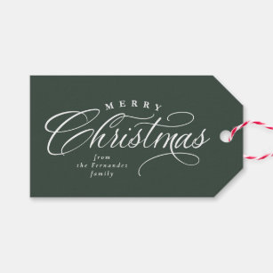 Merry Christmas elegant script green holiday Gift Tags