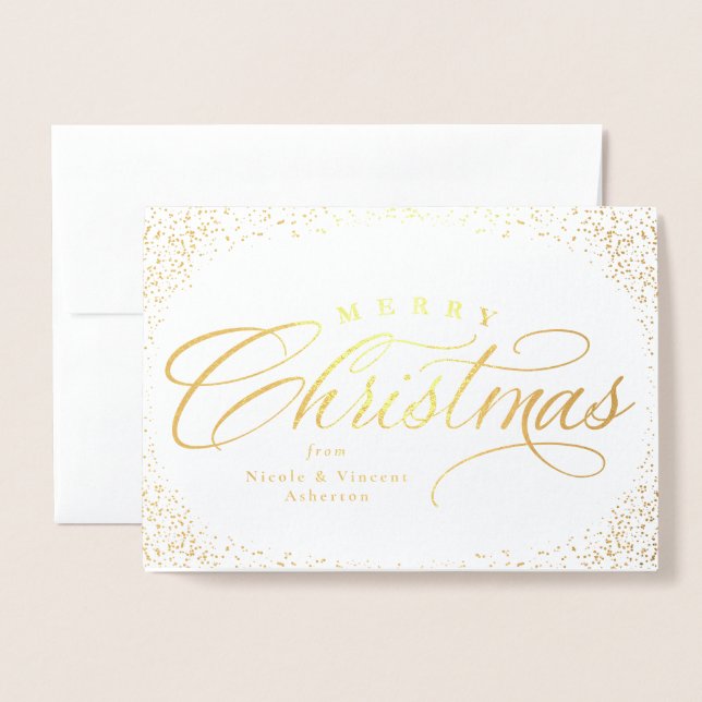 Merry Christmas elegant script holiday Foil Card (Front With Envelope)
