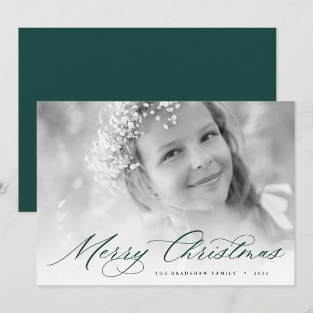 Merry Christmas | Elegant Script Photo Holiday Card (Front/Back)