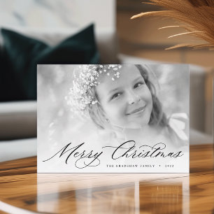 Merry Christmas Elegant Script Photo Holiday Card