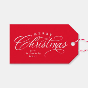 Merry Christmas elegant script red holiday Gift Tags