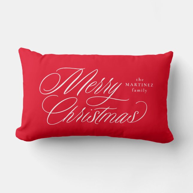 Merry Christmas elegant script red holiday Lumbar Cushion (Front)
