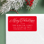 Merry Christmas elegant script red return address Label<br><div class="desc">Merry Christmas in a classic and elegant script on a red background makes a perfect holiday card accent. This return address label pairs well with the Merry Christmas Elegant Script collection of cards by Lea Delaveris Design but is also versatile enough to work with other holiday designs. The festive red...</div>
