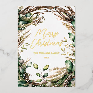 Merry Christmas Elegant Script Rustic Botanical
