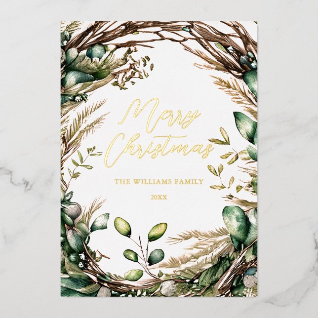Merry Christmas Elegant Script Rustic Botanical (Front)