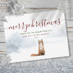 Merry Christmas Elegant Script Winter Fox  Postcard<br><div class="desc">Personalise your name on this chic holiday postcard featuring a fox on a winter scene woodland background. Designed by Thisisnotme©</div>