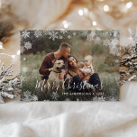Merry Christmas Elegant Snow Frame Photo Card<br><div class="desc">Easily personalize this joyful Christmas card design featuring snowflakes and modern handwritten script with your custom photo and name.</div>