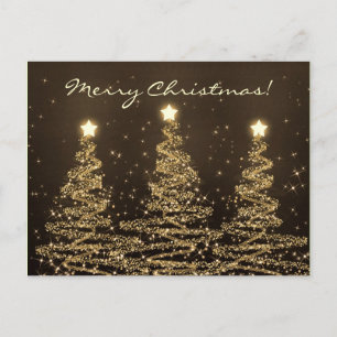 Merry Christmas Elegant Sparkling Trees Black Holiday Postcard