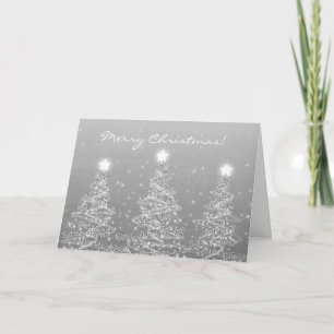 Merry Christmas Elegant Sparkling Trees Silver  Holiday Card