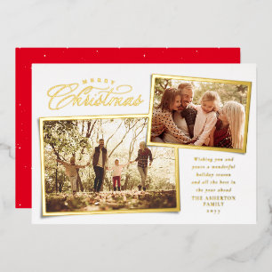 Merry Christmas elegant two photo gold white