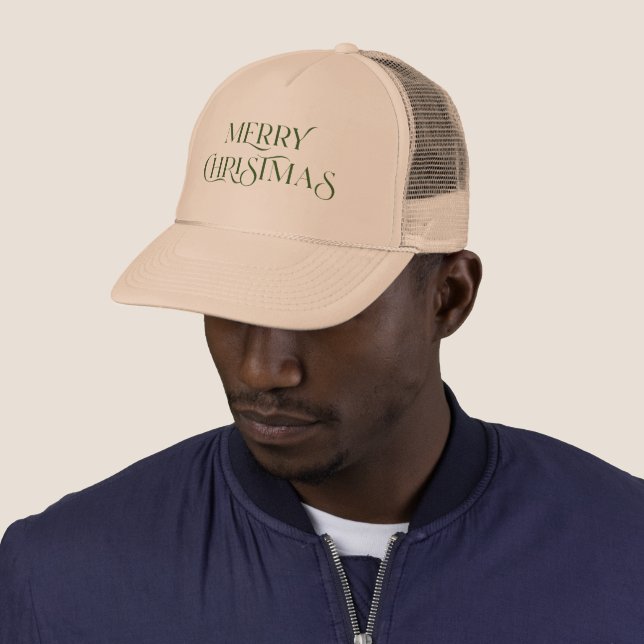 Merry Christmas elegant typography Green Trucker Hat (In Situ)