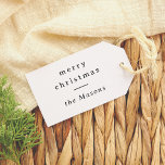 Merry Christmas | Elegant Typography Teal<br><div class="desc">Add a touch of sophistication to your presents with these elegant Christmas gift tags. Featuring “merry christmas” in timeless serif lowercase lettering, followed by a sleek horizontal line divider and your family’s name, these tags are the perfect finishing touch for your holiday gifts. The reverse side showcases a charming white...</div>