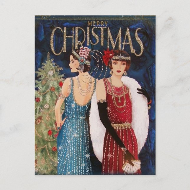 Merry Christmas Elegant Vintage Retro Ladies  Postcard (Front)