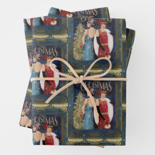 Merry Christmas Elegant Vintage Retro Ladies Wrapping Paper Sheet