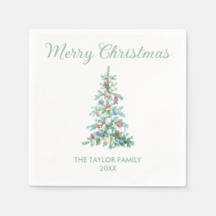 Merry Christmas Elegant Watercolor Greenery Tree  Napkin