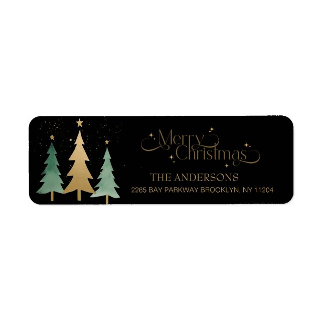 Merry Christmas Elegant Watercolor Trees Black (Front)