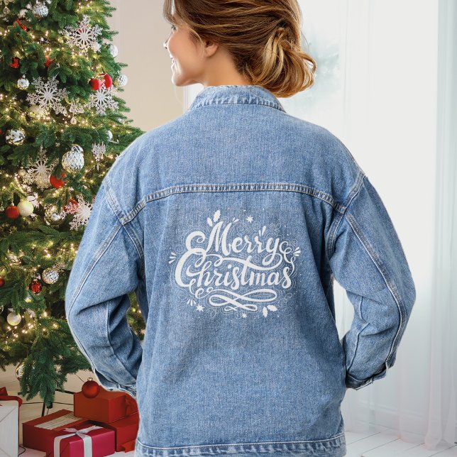 Merry Christmas Elegant White Typography Denim Jacket (Merry Christmas Elegant White Typography Denim Jacket)