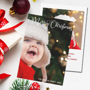 Merry Christmas Elegant White Typography Photo Holiday Card