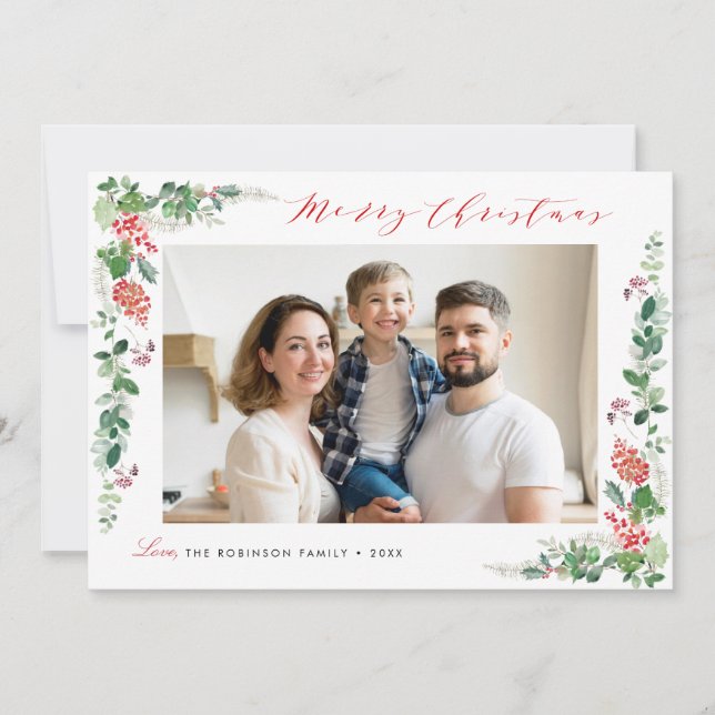 merry christmas elegant winter foliage holiday card (Front)