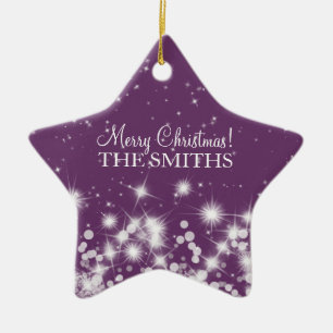 Merry Christmas Elegant Winter Sparkle Plum Ceramic Tree Decoration