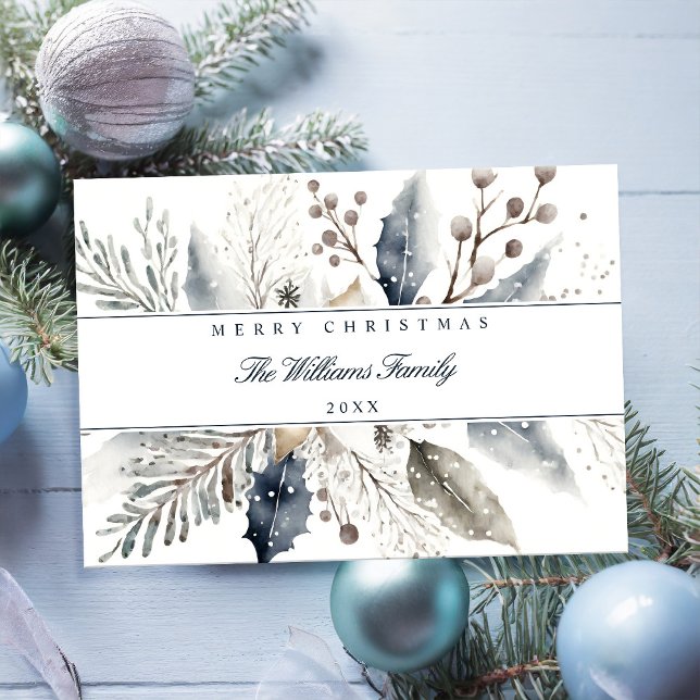 Merry Christmas Elegant Winter Watercolor Floral  Holiday Card (Creator Uploaded)
