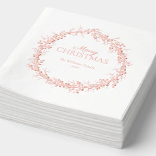 Merry Christmas Elegant Wreath Party Rose Gold Foil Napkins