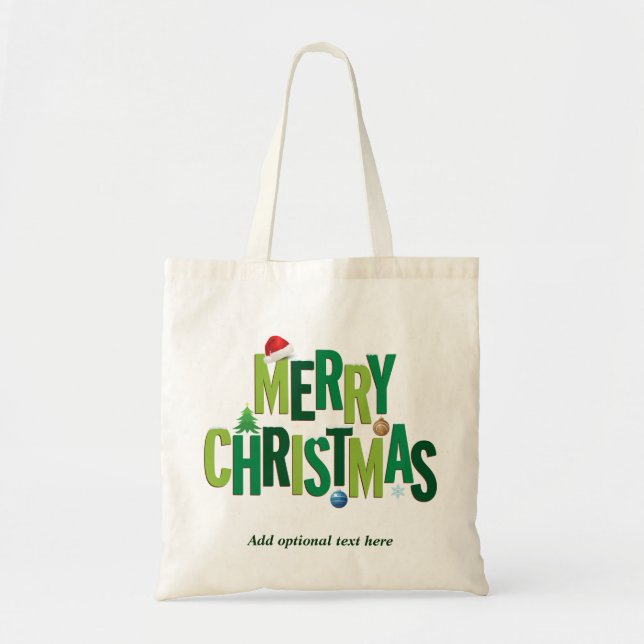 Merry Christmas Elements Green Tote Bag (Front)