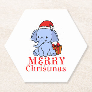 Merry Christmas Elephant Paper Coaster