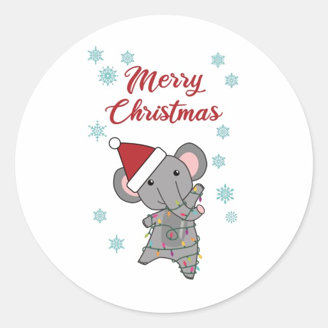 Merry Christmas Elephant Snow Winter Elephants Classic Round Sticker (Front)