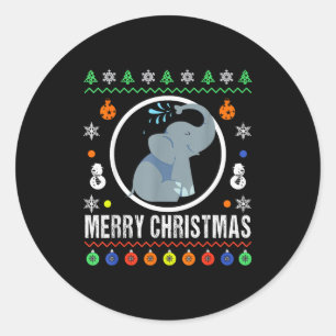Merry Christmas Elephant Ugly Sweater Xmas Knit Classic Round Sticker